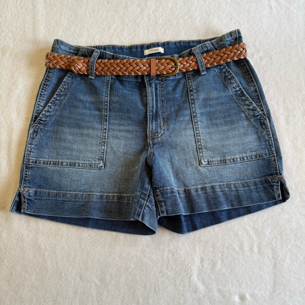m jeans Denim Utility Shorts with Brown Braided Belt - Casual Summer Style